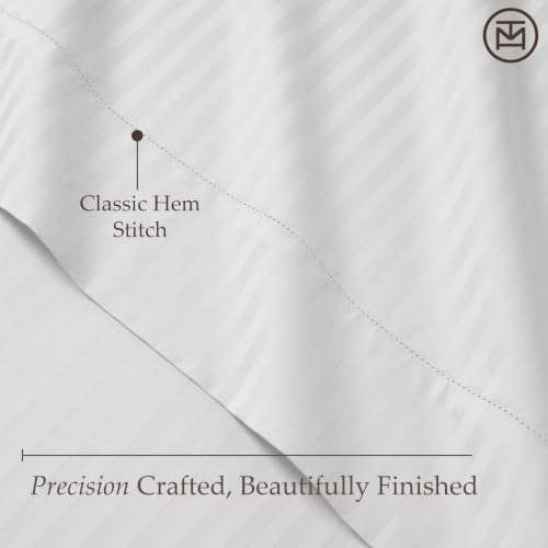 Threadmill 600TC Cotton Twin Sheet Set, Sateen, Damask Stripe, White