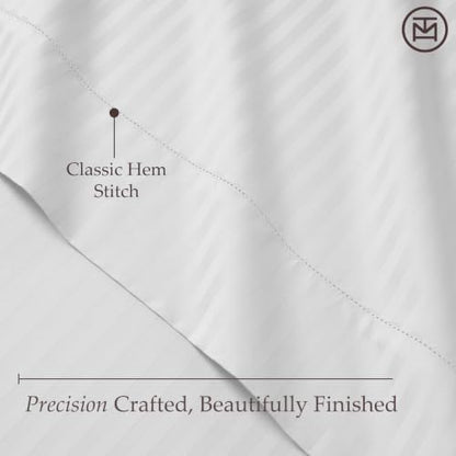 Threadmill 600TC Cotton Twin Sheet Set, Sateen, Damask Stripe, White