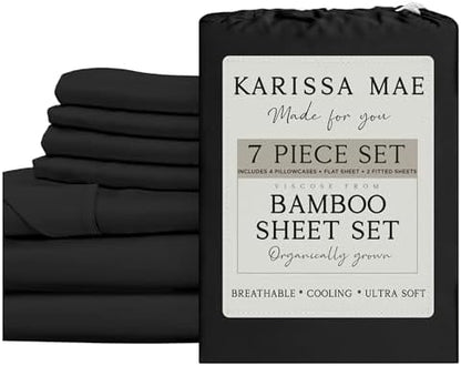 KARISSA MAE 7 Piece Luxury Bamboo Viscose Split King Sheets, FSC Certified