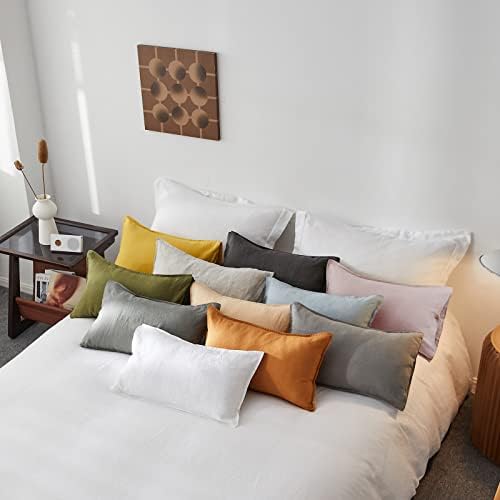 Simple&Opulence 100% Linen Lumbar Pillow Cover 12 x 20 Inches Set of 2 Rectangular Decorative Throw Cushion Cover for Couch Sofa Bed Living Room Office Soft Breathable Farmhouse - Blush Pink