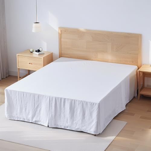 FALUCA 14-Inch 100% Linen Bed Skirt with Classic Tailored Drop Natural French Flax Dust Ruffle Cozy Soft Breathable Farmhouse Bedding (14" King, White)