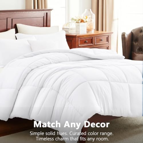 CozyLux Super King Plus Comforter Set, 3-Piece Box-Stitched, White