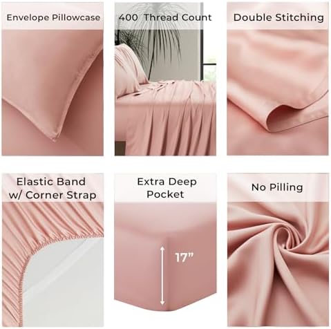 |Twin XL Size Sheet Set | Organically Grown | Ultra Soft & Cooling |100% Viscose | 17" Deep Pocket [Rose Quartz]