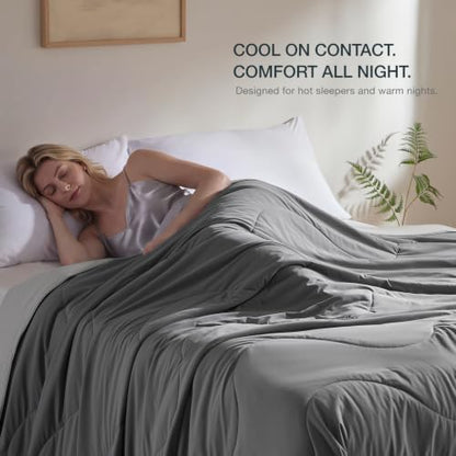LEAONME® Cooling Comforter Twin XL Gray Blanket for Hot Sleepers 68"x90"