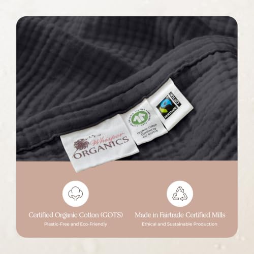 100% Cotton Organic Muslin Throw Blanket for Adults GOTS & Fairtrade Certified Organic Cotton - Couch Living Room and Bedroom Decor - 4 Layer Super Soft and Cozy (Graphite, Throw)