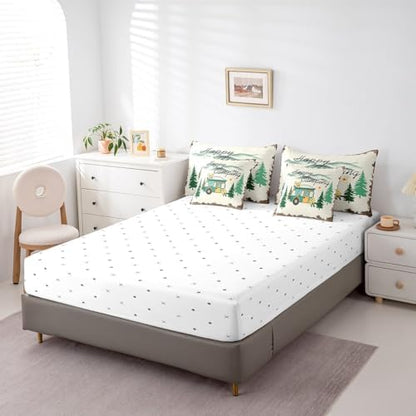 Erosebridal Camping Themed Comforter Set Queen Size,Travel RV Bedding Set for Kids Teens,Vintage Watercolor (Comforter+Fitted+Flat Sheet+2 Pillowcases+2 Throw Pillow Covers) 7 Pieces Bed Set