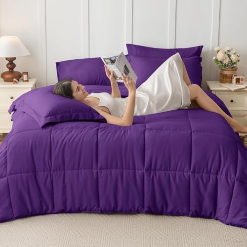 JOLLYVOGUE California King Comforter Set, Ultra-Soft Bed in a Bag Cal King Size 7 Pieces, Oeko-TEX Certified Bedding Set with Down Alternative Comforter, Sheets, Pillowcases & Shams, Purple