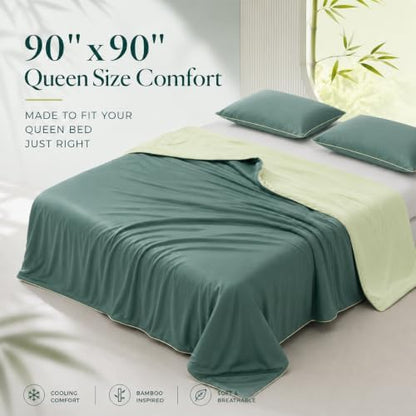 Eastsora Cooling Comforter Queen Size, Cooling Blanket for Hot Sleepers, Q-Max 0.45 Reversible Summer Comforter, Lightweight Breathable Bedding for Warm Nights & Night Sweats (Green)