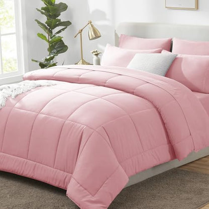 CozyLux King Size Comforter Set Pink - 7 Pieces Bed in a Bag