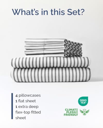 Flex Top Split Head King 6 Piece Sheet Set - Soft & Cooling - Grey Stripes