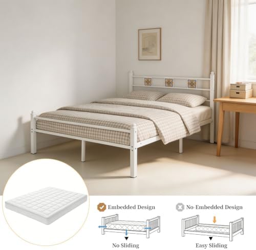Full Size Bed Frame with Headboard Footboard, Vintage Metal Platform Beds