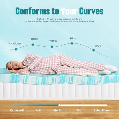 DUMOS CertiPUR-US Certified, Cooling Gel Infused, Breathable Soft Comfy Padding, Thick Memory Foam Bed Topper Pad, Mattress Toppers for Sleeper Sofa Couch RV Camper, Blue, 2 Inch, Full Size