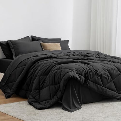 Love's cabin Twin Comforter Set Black, 5 Pieces Twin Bed in a Bag, All Season Bedding Sets with 1 Comforter, 1 Flat Sheet, 1 Fitted Sheet, 1 Pillowcase and 1 Pillow Sham