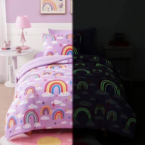 Twin Comforter Set for Girls - 5 Pieces Purple Rainbow Twin Bedding Sets