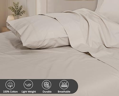 ZOYER 100% Cotton Sheets – California King Percale Bedding, Cooling & Breathable, Durable with a Crisp, Soft & Comfortable Feel, 14" Deep Pocket, 4-Piece Set, Soft Sand