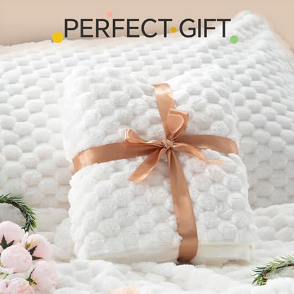 BEDELITE Fluffy Queen Comforter Set, Bright White Fleece Bed Set 3 Pieces