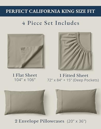 LANE LINEN California King Size Bed Sheet Set 100% Organic Cotton - Silver