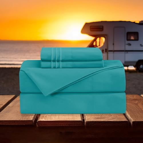 Elegant Comfort Luxury 4-Piece Bed Sheet Set - Luxury Bedding 1500 Premium Hotel Quality Microfiber, Wrinkle Resistant Cool and Breathable, Easy Elastic Fitted, RV Short Queen, Teal