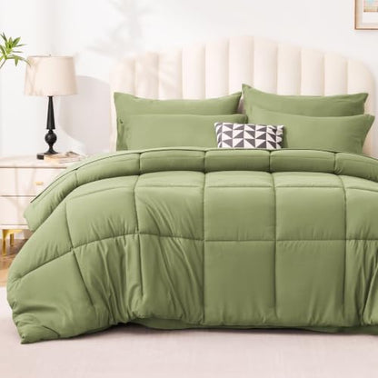 Love's cabin Plaid California King Comforter Set, Olive Green