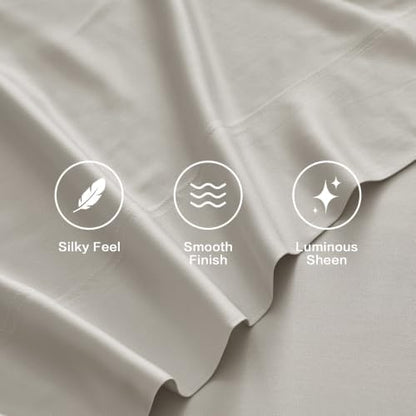 Andency Sateen Sheets Set, 100% Viscose Derived from Bamboo, Hotel Luxury Silky & Cooling for Hot Sleepers, Deep Pocket Up to 16", Grey King
