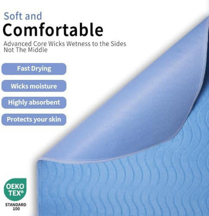 Accompagner Incontinence Bed Pads Washable Waterproof, Ultra-Absorbent Reusable Underpads for Diaper Changing, Nursing, Bedridden, Adults, Seniors, Kids and Dogs (Blue, 36"x54"(Pack of 2))
