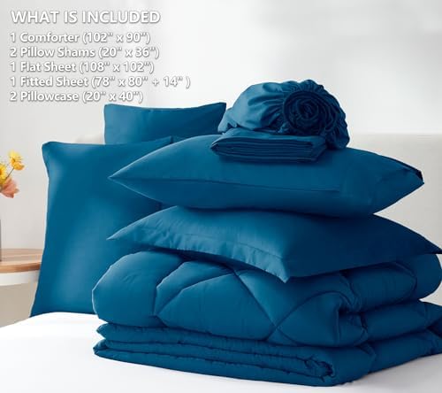 CozyLux King Comforter Set 102"x90" Teal - 7 Piece Bed in a Bag