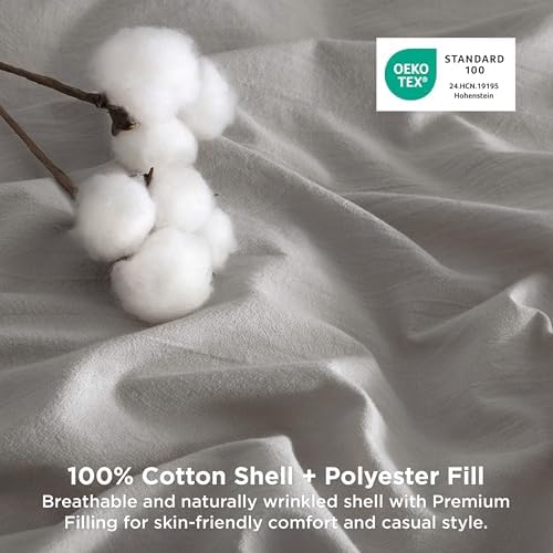 Bedsure PureWoven Cotton Comforter Set Prewashed, King, Grey Stone