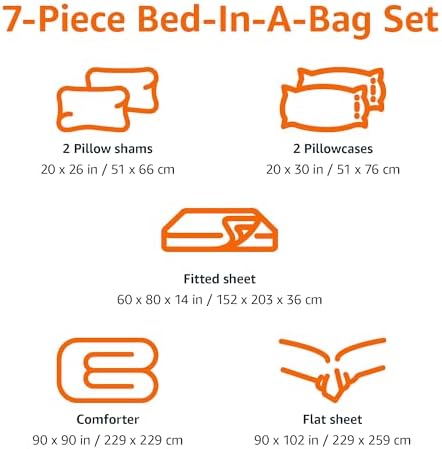 Amazon Basics 7-Piece Soft Microfiber Kid's Bed-in-a-Bag Bedding Set, Full/Queen, Pink, Solid
