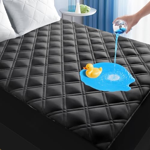 Twin XL Mattress Protector Waterproof, Fitted Deep Pocket 8"-21", Black