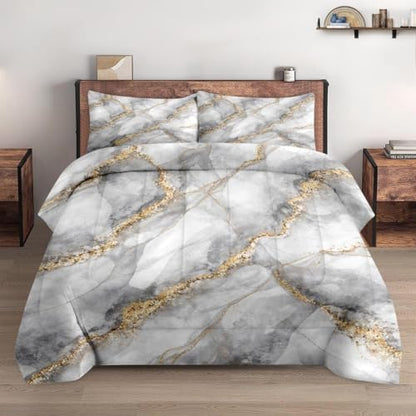 Pamnest Full Comforter Set, 3 Pieces Marble Black Bedding, All Season