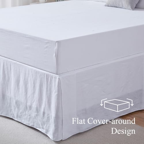 FALUCA 14-Inch 100% Linen Bed Skirt with Classic Tailored Drop Natural French Flax Dust Ruffle Cozy Soft Breathable Farmhouse Bedding (14" King, White)