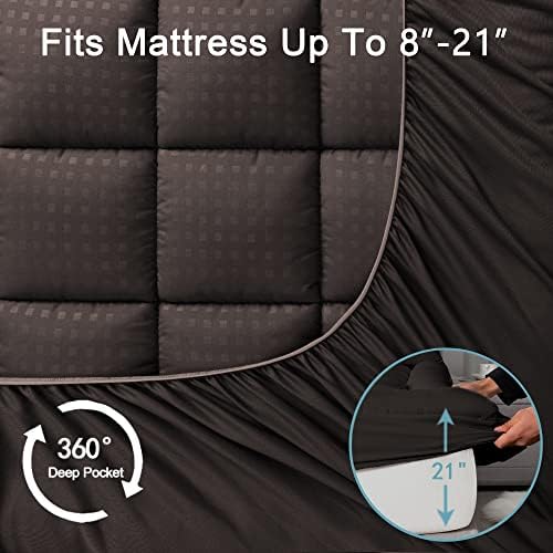 HYLEORY Twin Mattress Pad Quilted Fitted Mattress Protector Cooling Pillow Top Mattress Cover Breathable Fluffy Soft Mattress Topper with 8-21" Deep Pocket, Brown