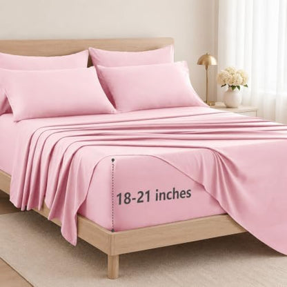 CozyLux Queen Sheet Set 6-Piece, 21-Inch Deep Pocket, Soft Brushed Feel
