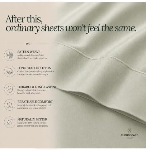 Cloud Scape Millennium Series 100% Egyptian Cotton Sheet Split King,Mineral