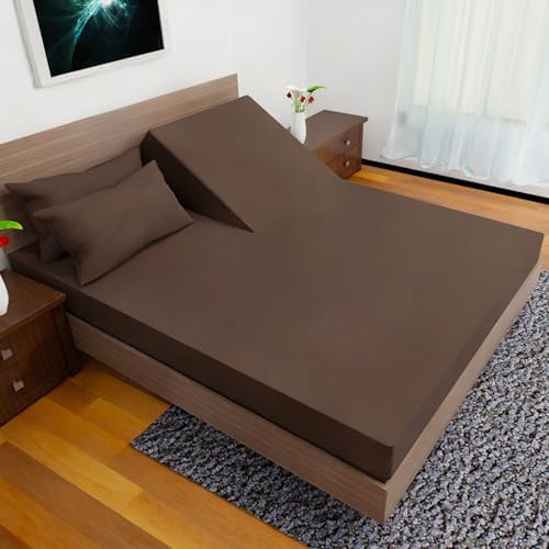 Top Split King Sheets Sets for Adjustable Bed, 4 Pcs Deep Pockets Double Brushed Microfiber Sheets, 34 Inch Split Top Fitted Sheet, 1 King Flat Sheet and 2 Pillowcases - Chocolate