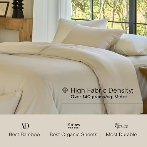 DOZ Duvet Cover Set, 100% Viscose derived from Bamboo, Organically Grown, Buttery Soft, Cooling Duvet Covers, High GSM, 1 Duvet Cover and 1 Pillowcase, 70"x90" (Sand, Twin/Twin XL)