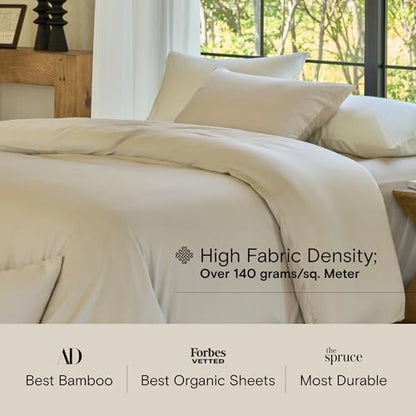 DOZ Duvet Cover Set, 100% Viscose derived from Bamboo, Organically Grown, Buttery Soft, Cooling Duvet Covers, High GSM, 1 Duvet Cover and 1 Pillowcase, 70"x90" (Sand, Twin/Twin XL)