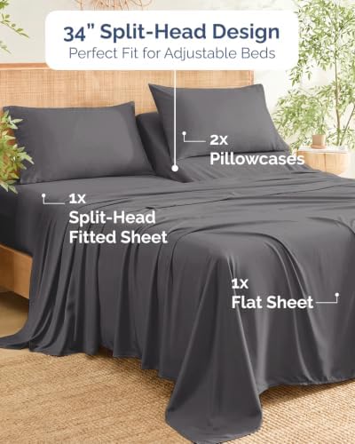 100% Rayon Derived from Bamboo Sheets - Split Head King - Dark Grey