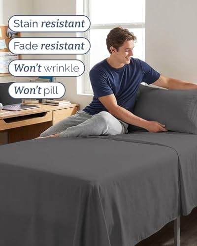 Twin XL 3 Piece Sheet Set - College Dorm Room Essentials - Dark Grey