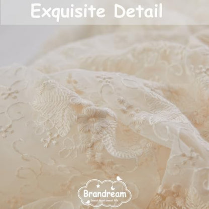 Brandream Boho Bohemian Girl Baby Nursery Lace Crib Bed Skirt Dust Ruffle - Solid Color Romantic Beige Cream Off White Farmhouse Chic 100% Cotton Ruffle Excellent Quality