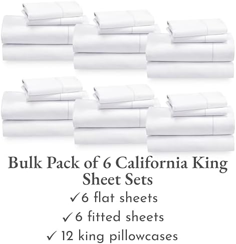 California Design Den Pack of 6 Soft 100% Cotton Cal King Sheet Set, White