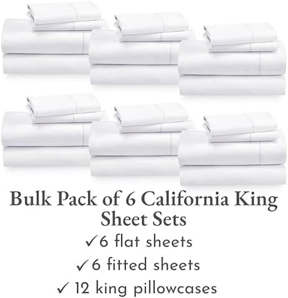 California Design Den Pack of 6 Soft 100% Cotton Cal King Sheet Set, White