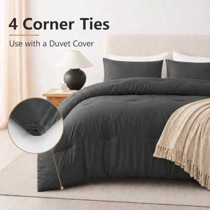 CozyLux Super King Plus Comforter Set, 3 Pieces Dark Grey Quilted Bedding