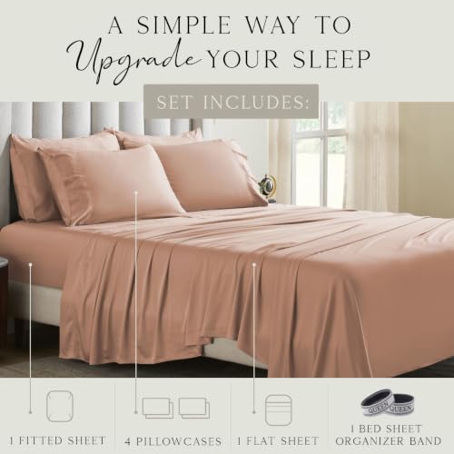KARISSA MAE 6 Piece Luxury Bamboo Viscose Queen Sheet Set, 4 Pillowcases