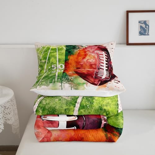 Castle Fairy Tie Dye Soccer Comforter Set Full Size,American Football Field Bedding Set for Kids Boys Teens Room Decor,Ball Sports Game Quilt Set Watercolor Graffiti Duvet Insert 3pcs,2 Pillowcases