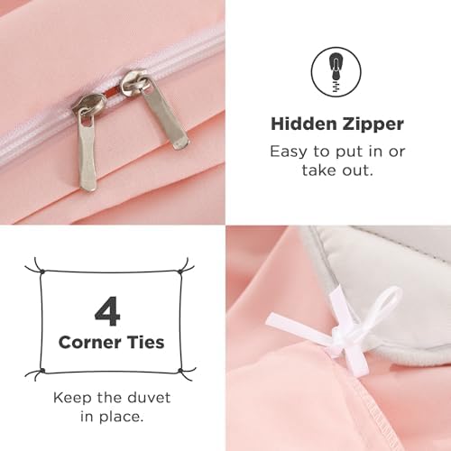 Andency Blush Ruffle Duvet Cover Full, Shabby Chic Farmhouse Bedding Set