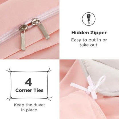 Andency Blush Ruffle Duvet Cover Twin, Shabby Chic Farmhouse Bedding Set