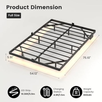 Liians Full Floating Bed Frame with Smart LED Lights, USB Charging Station