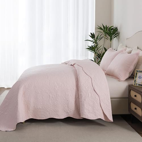 HoneiLife Queen Bedspreads Oversized - 110"x106" Quilt Sets 3-Piece, Quilt Bedding Sets for All Season Use, Reversible Coverlet for Queen Beds-Light Pink