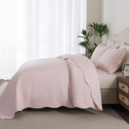 HoneiLife Queen Bedspreads Oversized - 110"x106" Quilt Sets 3-Piece, Quilt Bedding Sets for All Season Use, Reversible Coverlet for Queen Beds-Light Pink